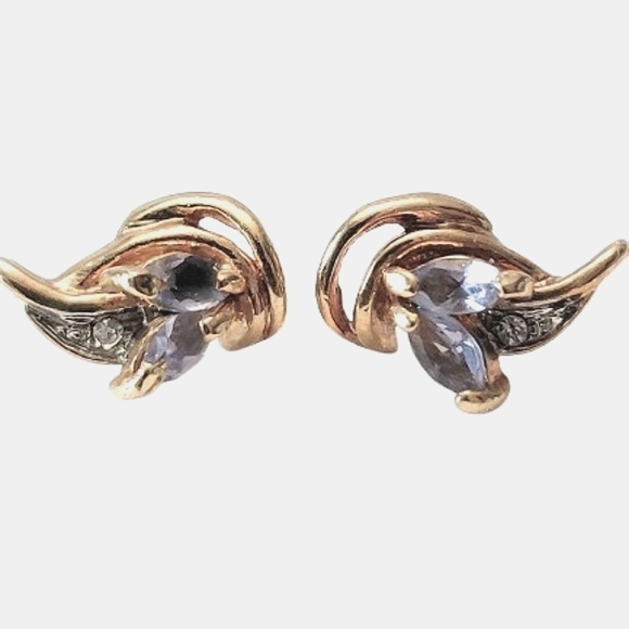 💞 AVON Rare Vintage Gold With Rhinestones Elegant Lilac Tone Gems Stud Earrings - Picture 4 of 10